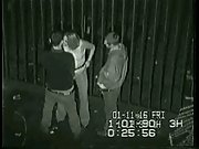 A threeway outside having public fucky-fucky at the back of a club